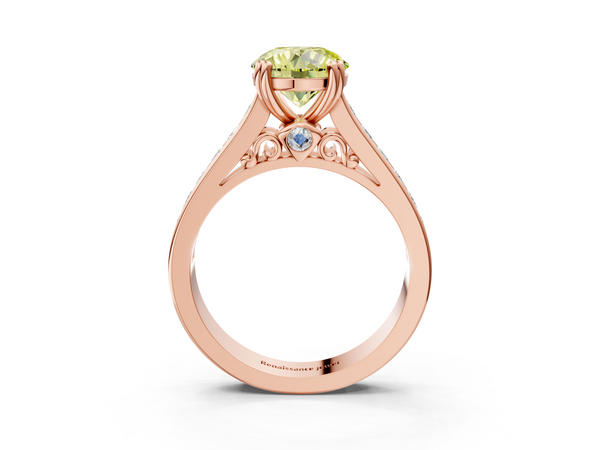 Rose gold Fancy Yellow Round  Cut Channel Set Solitaire Engagement Ring with Prong Setting