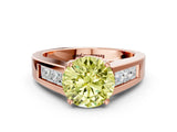 Rose gold Fancy Yellow Round Cut Cut Channel Set Solitaire Ring with Four-Prong Setting