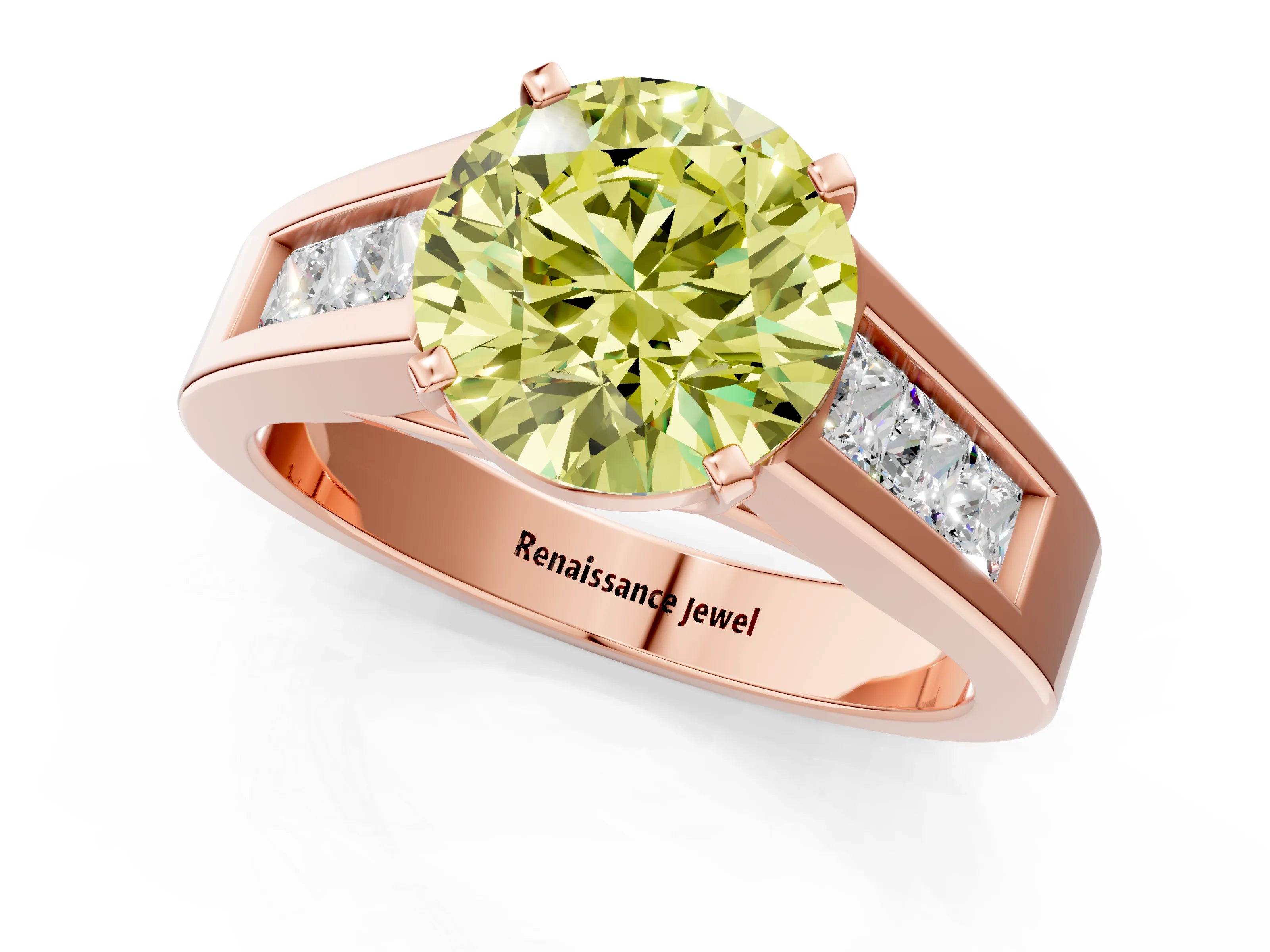 Rose gold Fancy Yellow Round Cut Cut Channel Set Solitaire Ring with Four-Prong Setting_1
