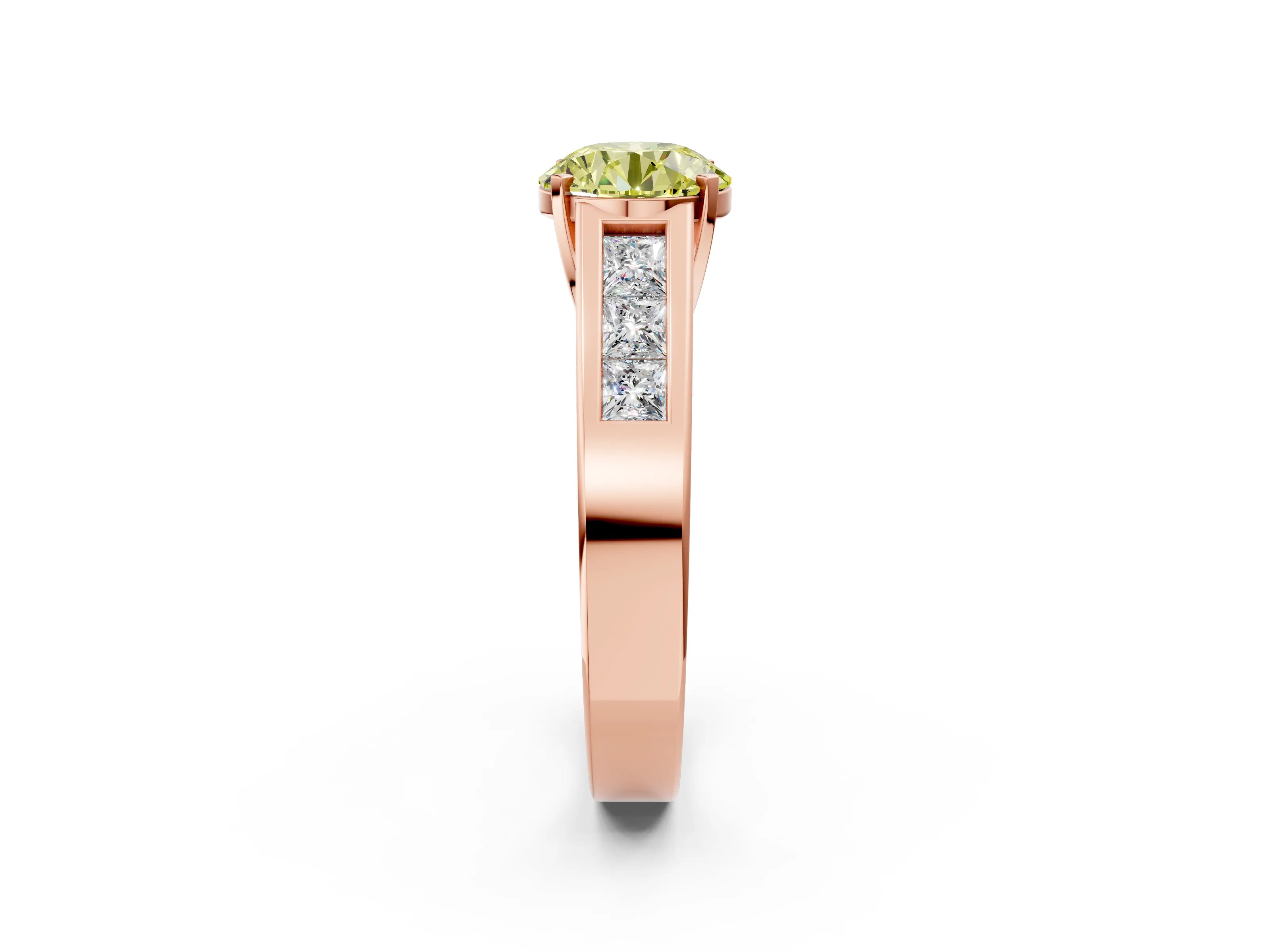 Rose gold Fancy Yellow Round Cut Cut Channel Set Solitaire Ring with Four-Prong Setting_2