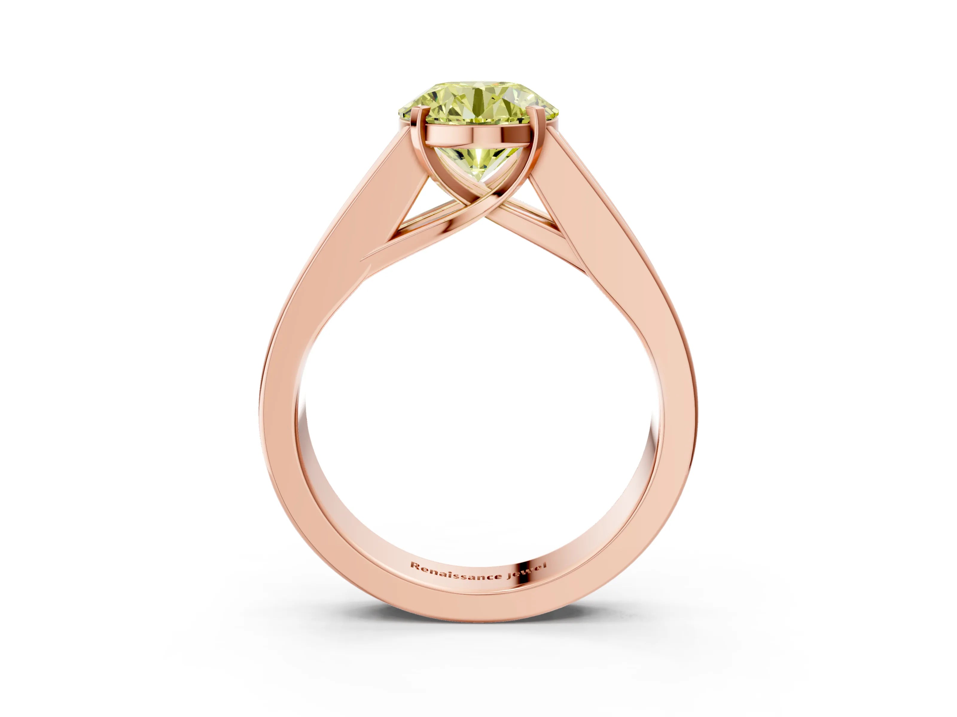 Rose gold Fancy Yellow Round Cut Cut Channel Set Solitaire Ring with Four-Prong Setting_3