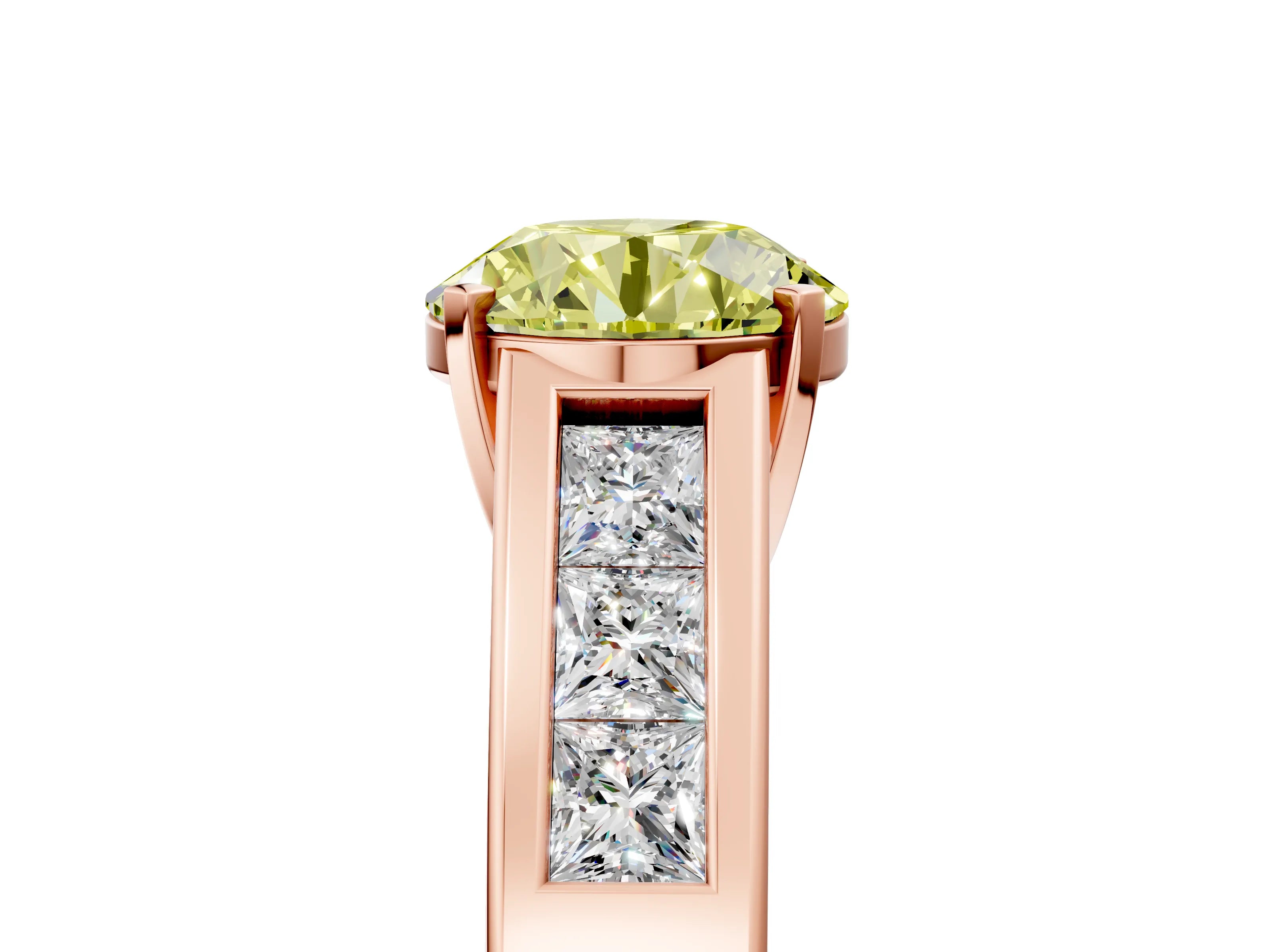 Rose gold Fancy Yellow Round Cut Cut Channel Set Solitaire Ring with Four-Prong Setting_5
