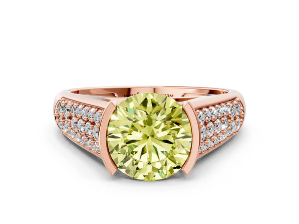 Rose gold Fancy Yellow Round Cut Diamond Channel Set Pave Band with Tension Prong Setting