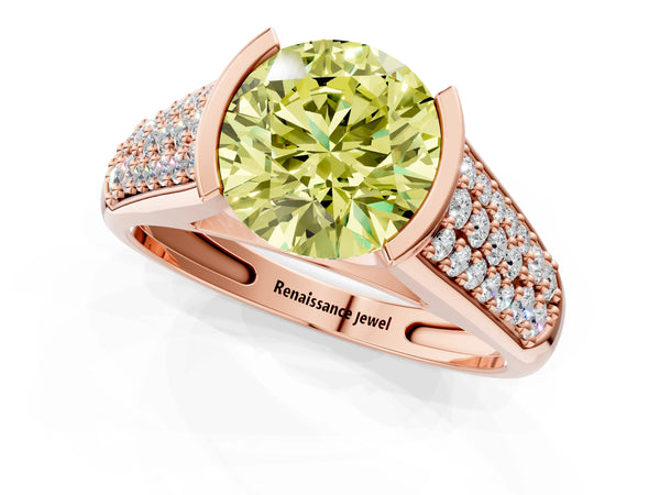 Rose gold Fancy Yellow Round Cut Diamond Channel Set Pave Band with Tension Prong Setting