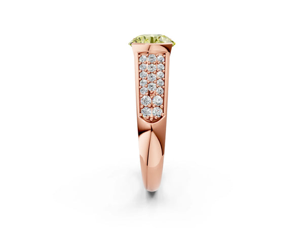 Rose gold Fancy Yellow Round Cut Diamond Channel Set Pave Band with Tension Prong Setting