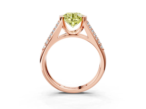 Rose gold Fancy Yellow Round Cut Diamond Channel Set Pave Band with Tension Prong Setting