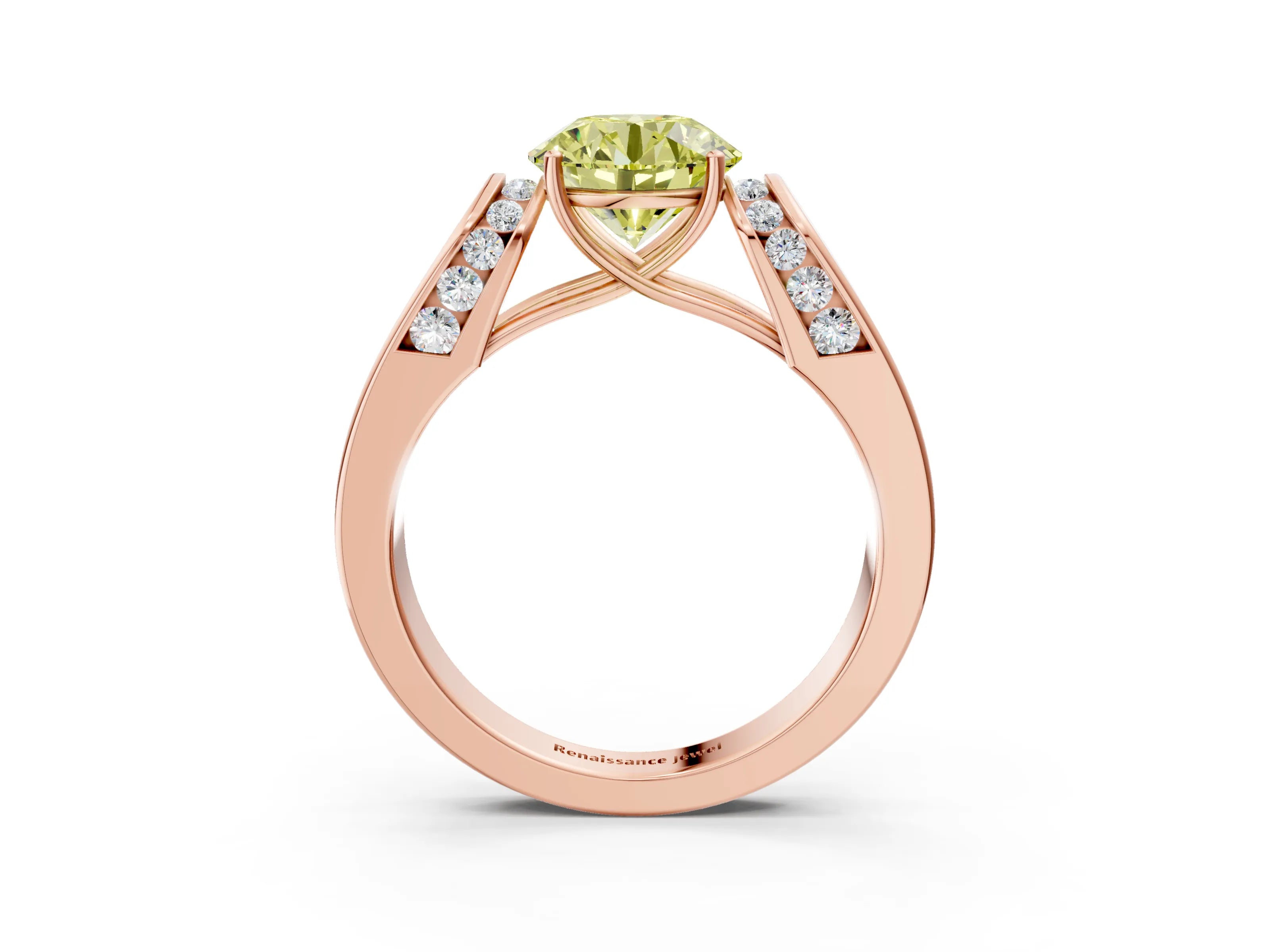Rose gold Fancy Yellow Round Cut Cut Diamond Channel Set Solitaire Ring with Four-Prong Setting_3