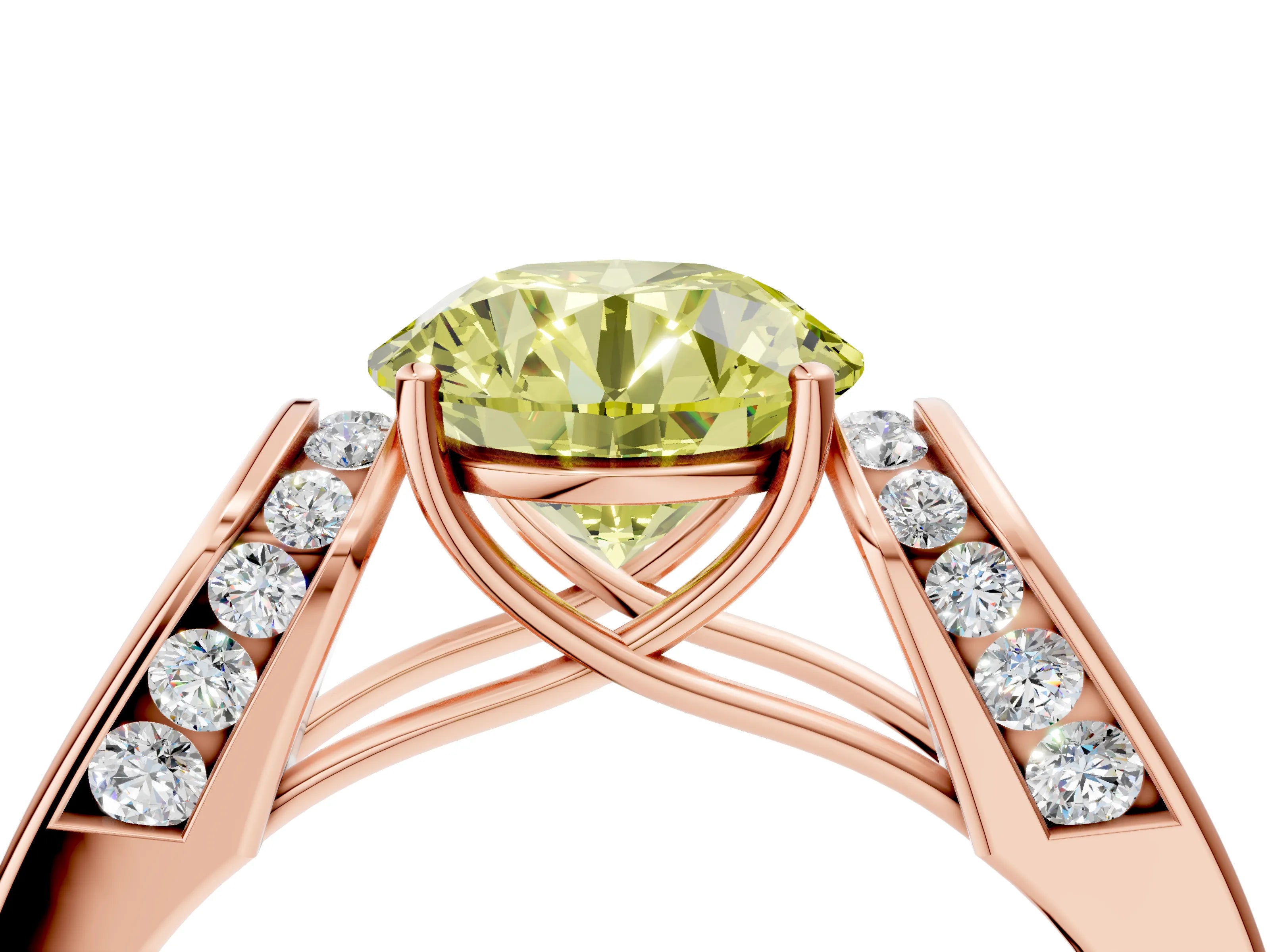 Rose gold Fancy Yellow Round Cut Cut Diamond Channel Set Solitaire Ring with Four-Prong Setting_4