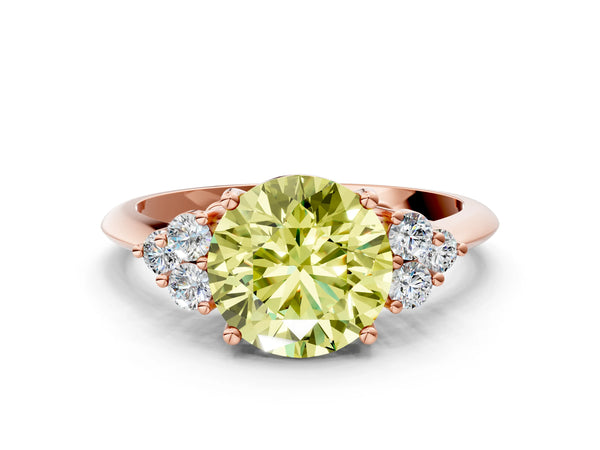 Rose gold Fancy Yellow Round Cut Cut Diamond Cluster Ring with Solitaire Band and Four-Prong Setting