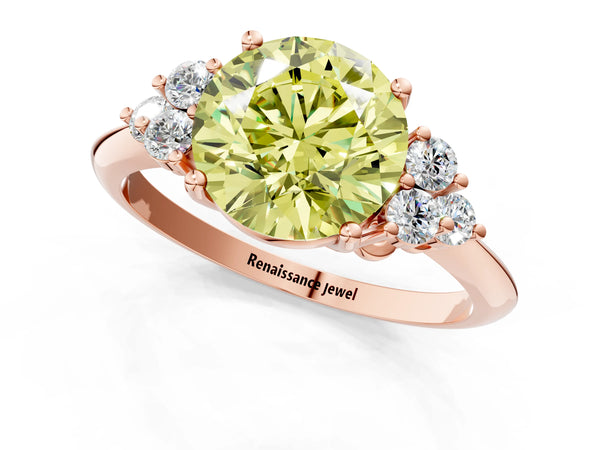 Rose gold Fancy Yellow Round Cut Cut Diamond Cluster Ring with Solitaire Band and Four-Prong Setting