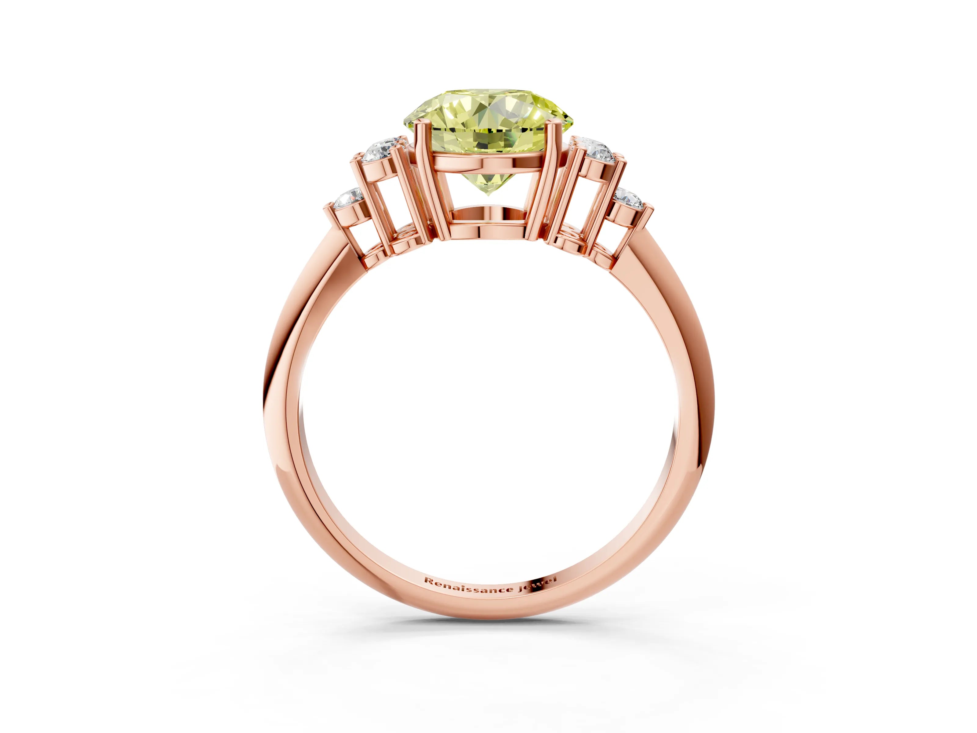 Rose gold Fancy Yellow Round Cut Cut Diamond Cluster Ring with Solitaire Band and Four-Prong Setting_15