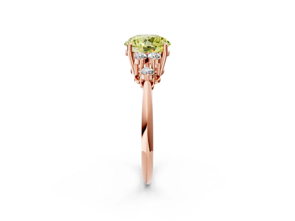Rose gold Fancy Yellow Round Cut Cut Diamond Cluster Ring with Solitaire Band and Four-Prong Setting