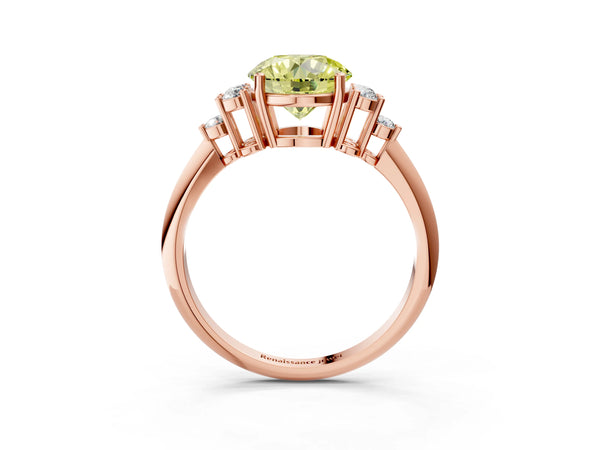 Rose gold Fancy Yellow Round Cut Cut Diamond Cluster Ring with Solitaire Band and Four-Prong Setting