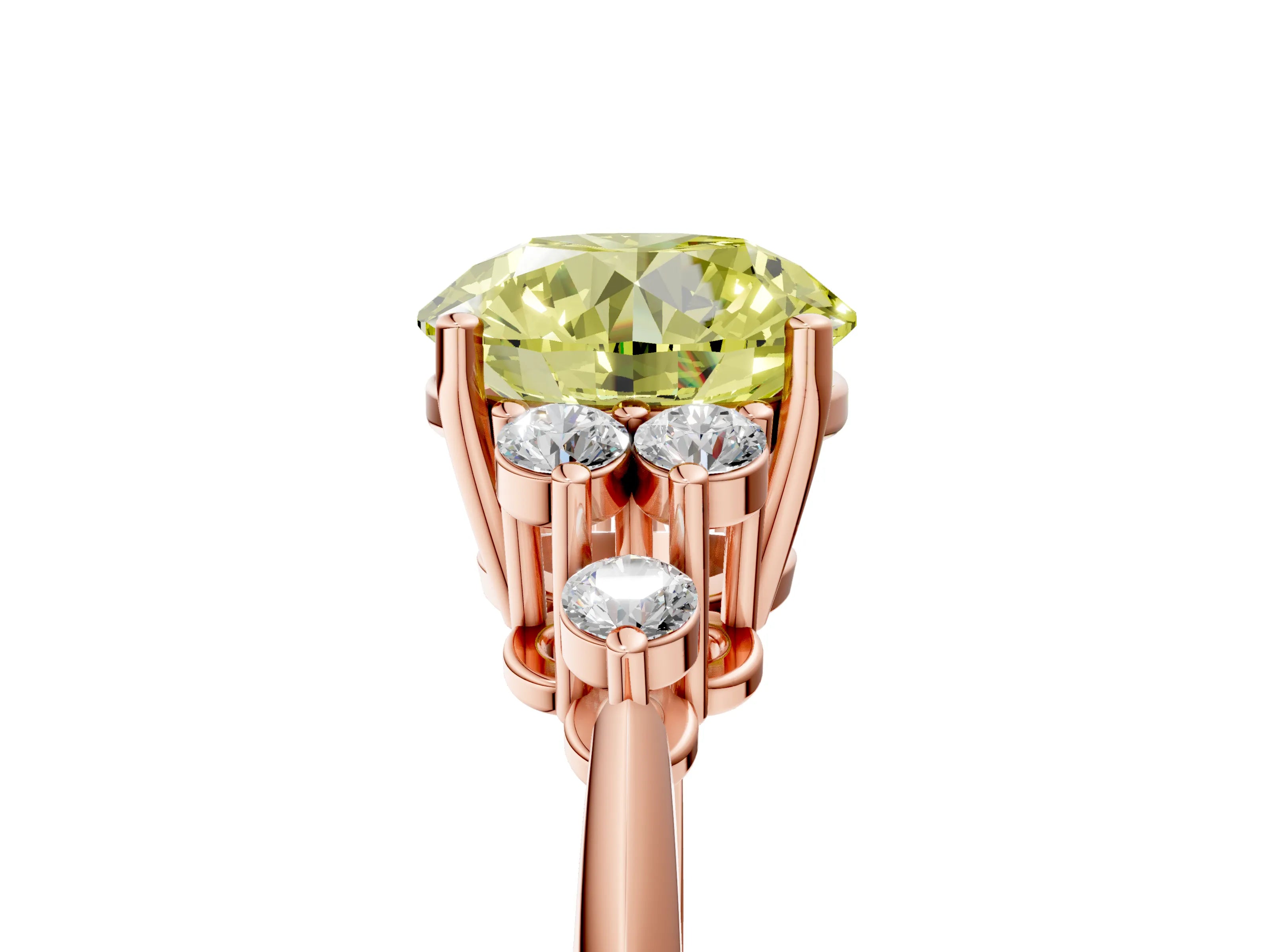 Rose gold Fancy Yellow Round Cut Cut Diamond Cluster Ring with Solitaire Band and Four-Prong Setting_17