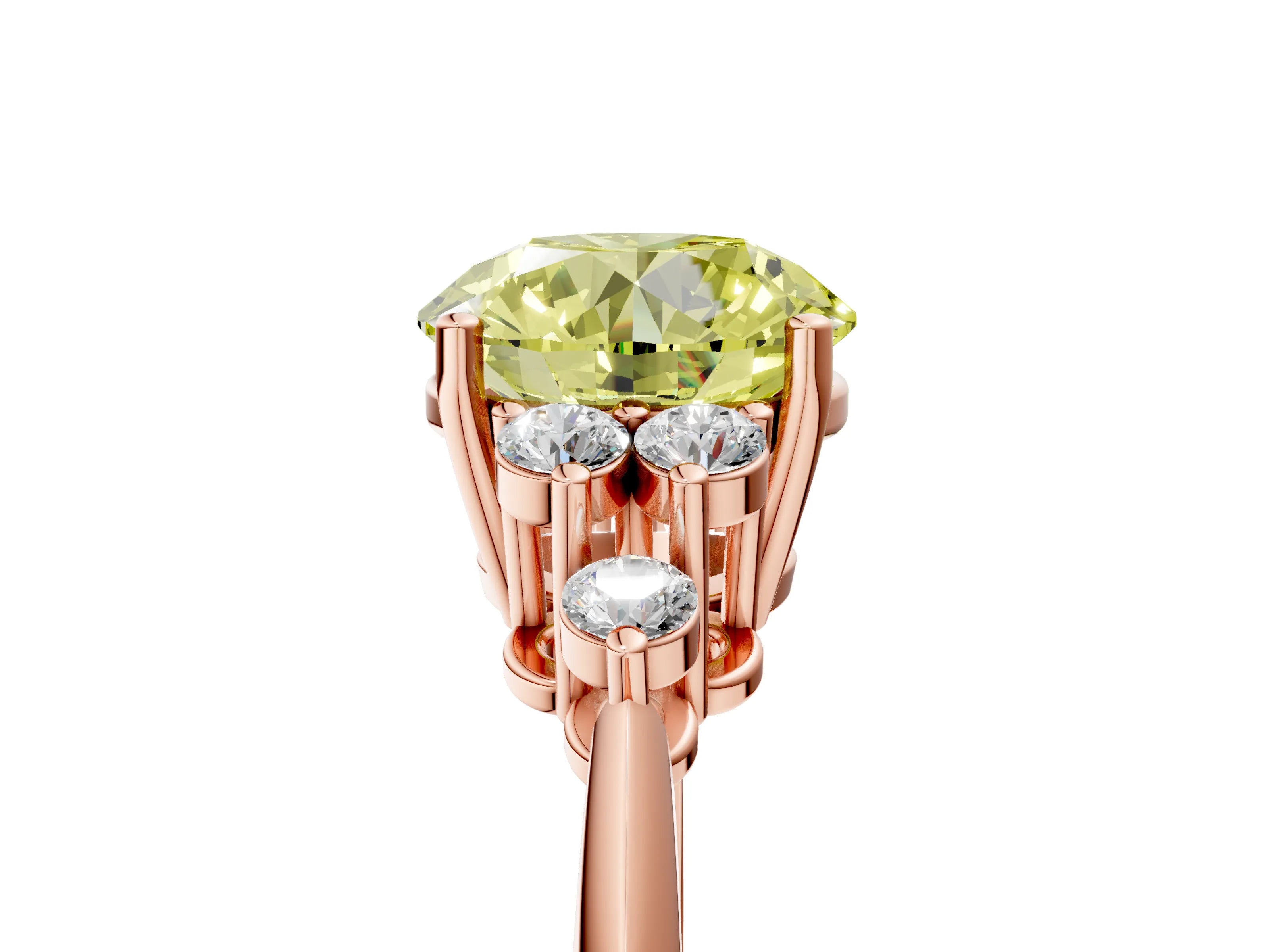Rose gold Fancy Yellow Round Cut Cut Diamond Cluster Ring with Solitaire Band and Four-Prong Setting_18