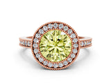 Rose gold Fancy Yellow Round Cut-Cut Diamond Halo Engagement Ring with Pave Band and Prong Setting