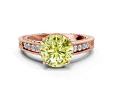 Rose gold Fancy Yellow Round Cut Cut Diamond Milgrain Pave Band Four-Prong Setting Ring_3