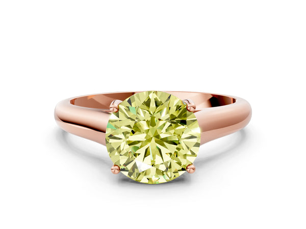 Rose gold Fancy Yellow Round Cut Cut Diamond Solitaire Engagement Ring with Tapered Plain Band and Four-Prong Setting