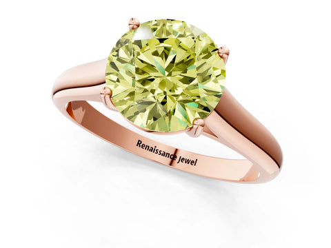 Rose gold Fancy Yellow Round Cut Cut Diamond Solitaire Engagement Ring with Tapered Plain Band and Four-Prong Setting_1
