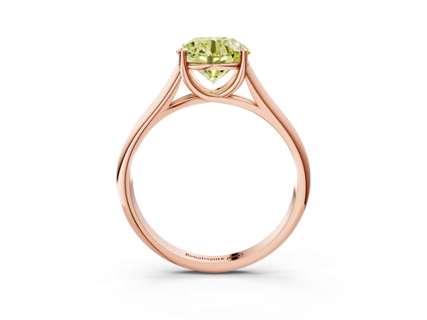 Rose gold Fancy Yellow Round Cut Cut Diamond Solitaire Engagement Ring with Tapered Plain Band and Four-Prong Setting_3