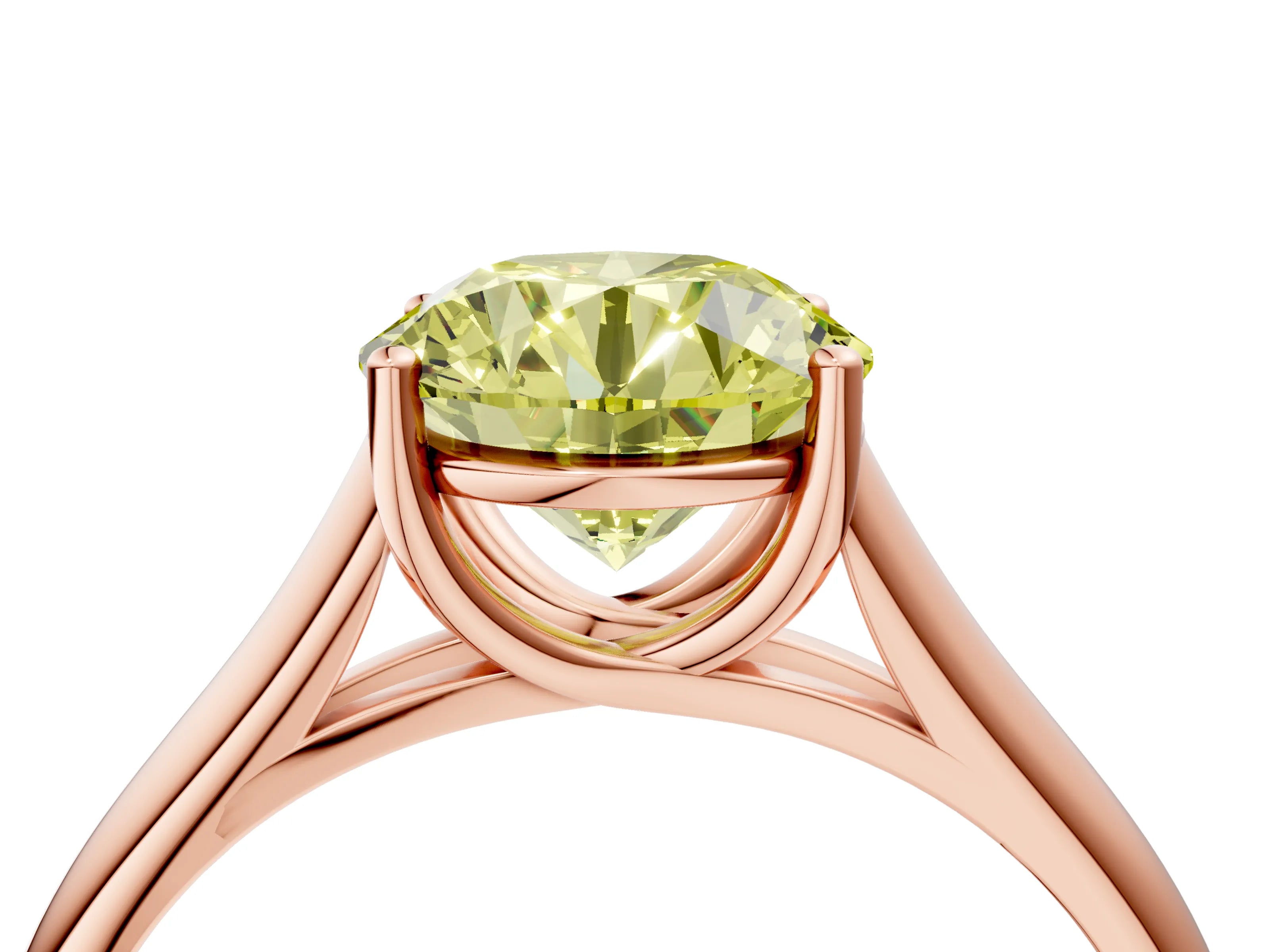 Rose gold Fancy Yellow Round Cut Cut Diamond Solitaire Engagement Ring with Tapered Plain Band and Four-Prong Setting_4