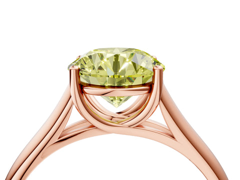 Rose gold Fancy Yellow Round Cut Cut Diamond Solitaire Engagement Ring with Tapered Plain Band and Four-Prong Setting_4
