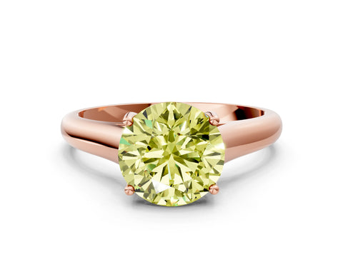 Rose gold Fancy Yellow Round Cut Cut Diamond Solitaire Engagement Ring with Tapered Plain Band and Four-Prong Setting