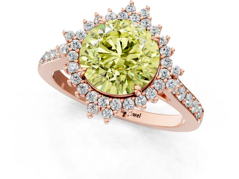 Rose gold Fancy Yellow Round Cut Cut Diamond Sunburst Halo Engagement Ring with Pavé Band_1