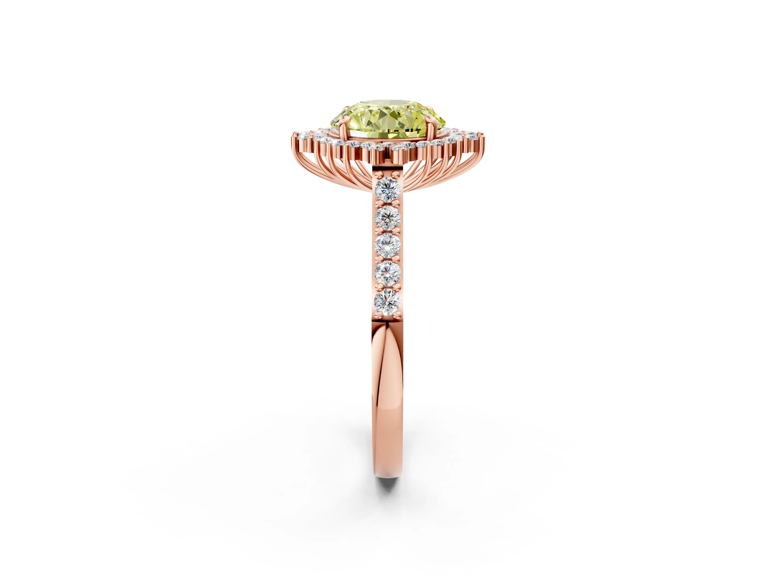 Rose gold Fancy Yellow Round Cut Cut Diamond Sunburst Halo Engagement Ring with Pavé Band_2