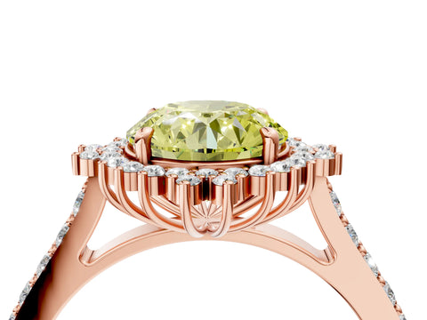 Rose gold Fancy Yellow Round Cut Cut Diamond Sunburst Halo Engagement Ring with Pavé Band_4