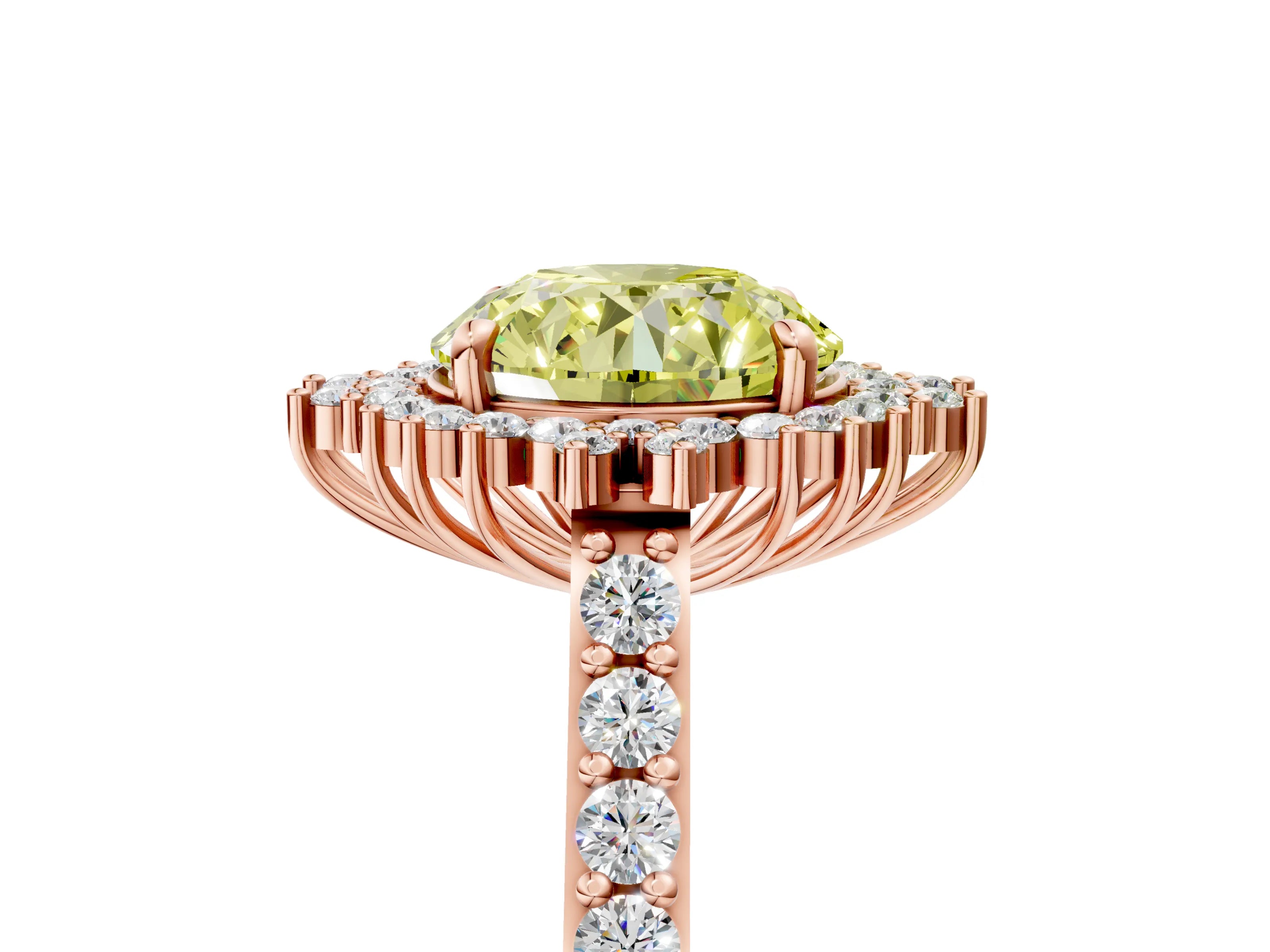 Rose gold Fancy Yellow Round Cut Cut Diamond Sunburst Halo Engagement Ring with Pavé Band_5