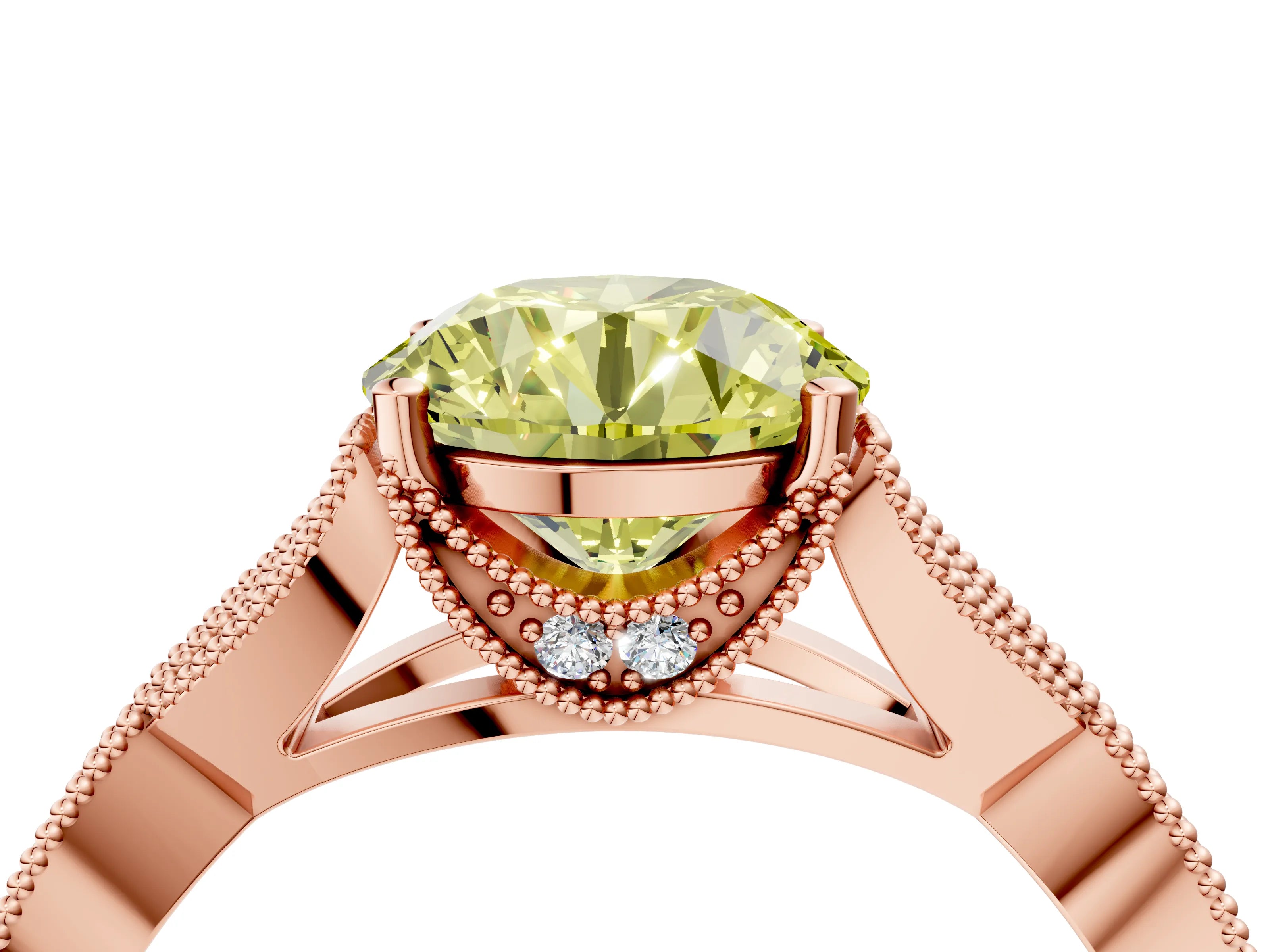 Rose gold Fancy Yellow Round Cut Cut Diamond Twisted Band with Milgrain Pave Setting and Four-Prong Setting_4