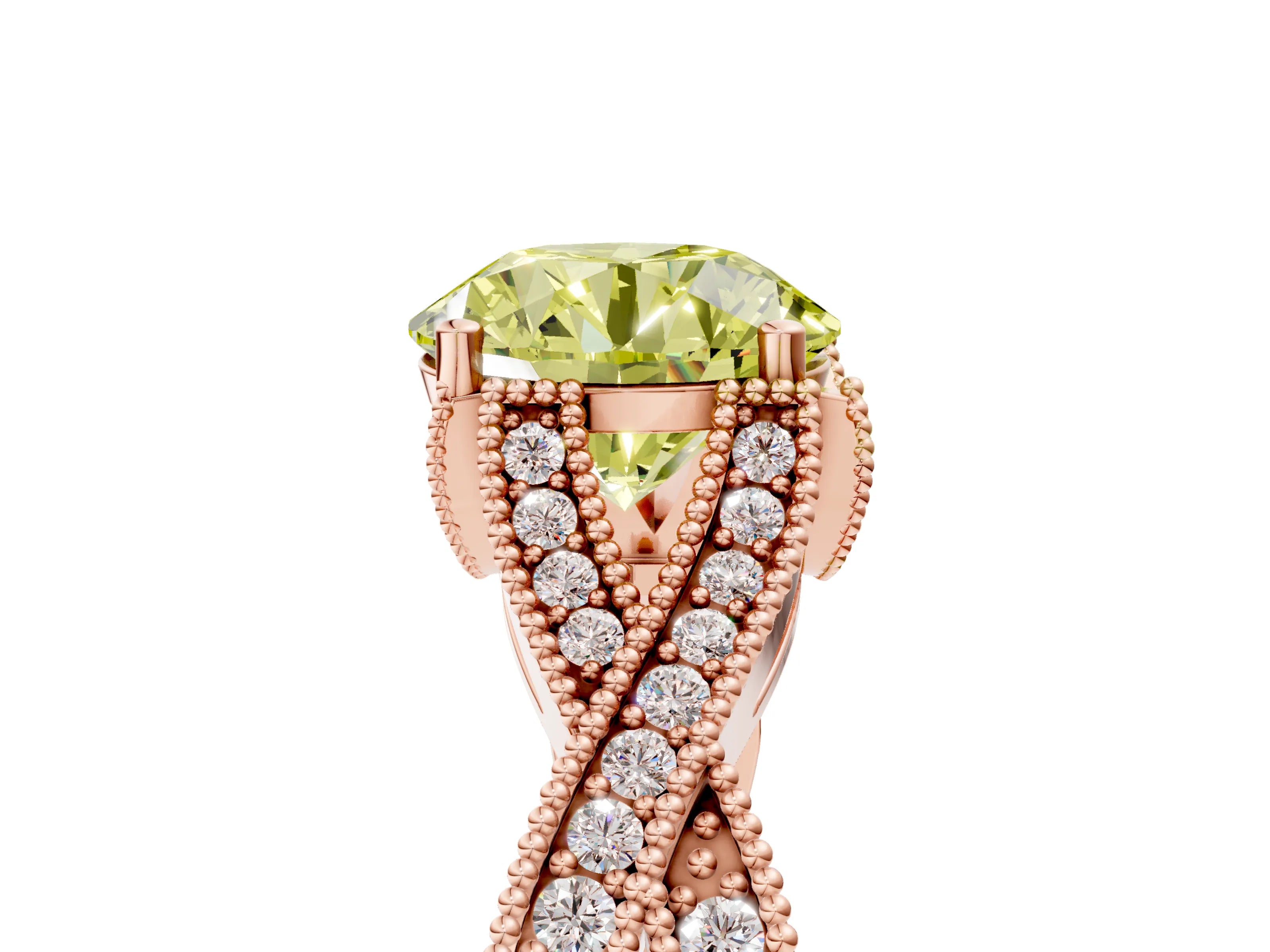 Rose gold Fancy Yellow Round Cut Cut Diamond Twisted Band with Milgrain Pave Setting and Four-Prong Setting_5