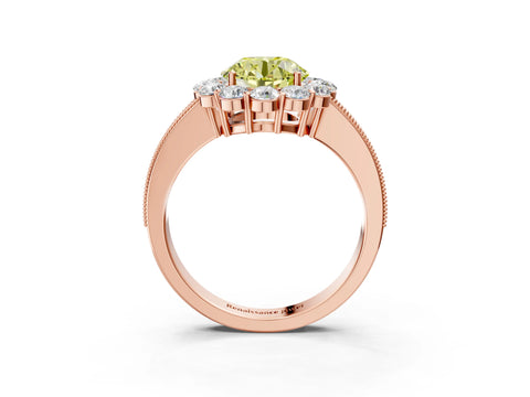 Rose gold Fancy Yellow Round Cut Cut Halo Diamond Pavé Engagement Ring with Milgrain Detailing_3