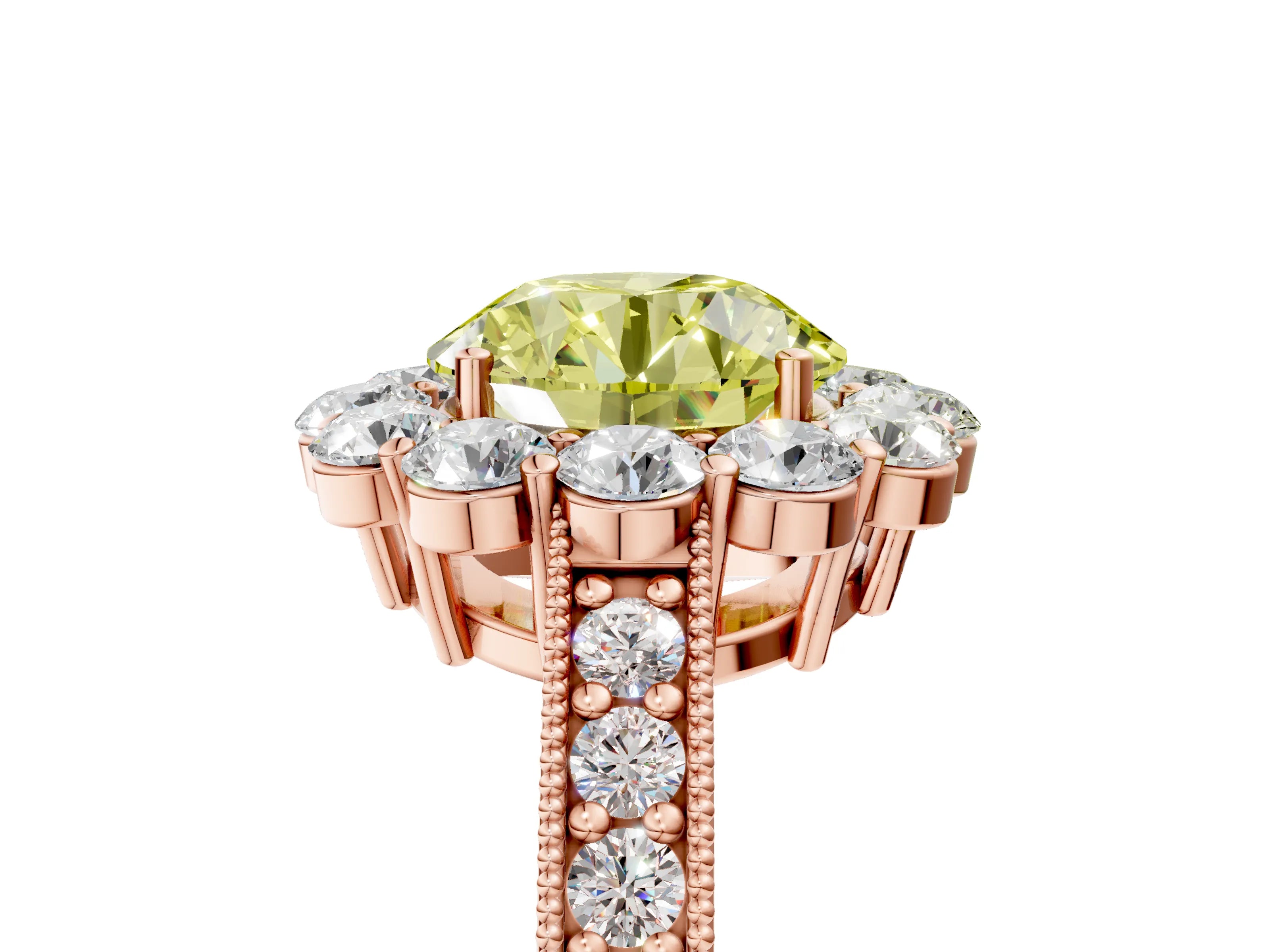 Rose gold Fancy Yellow Round Cut Cut Halo Diamond Pavé Engagement Ring with Milgrain Detailing_5