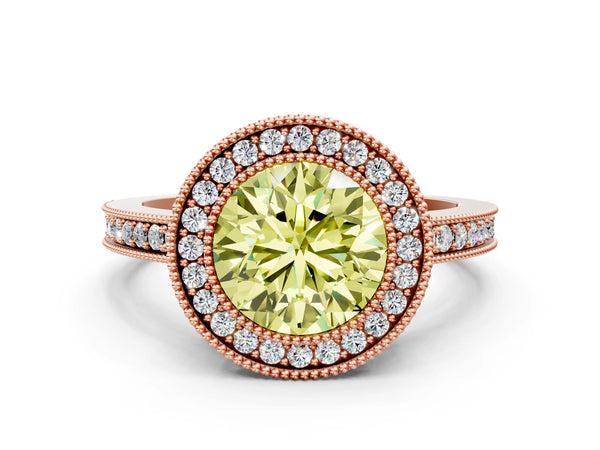 Rose Gold Round Double Milgrain Halo Engagement Ring Setting for Fancy Yellow Center