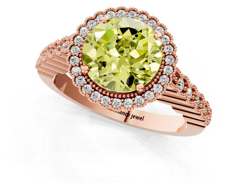 Rose gold Fancy Yellow Round Cut Cut Halo Pavé Solitaire Ring with Milgrain Band_1