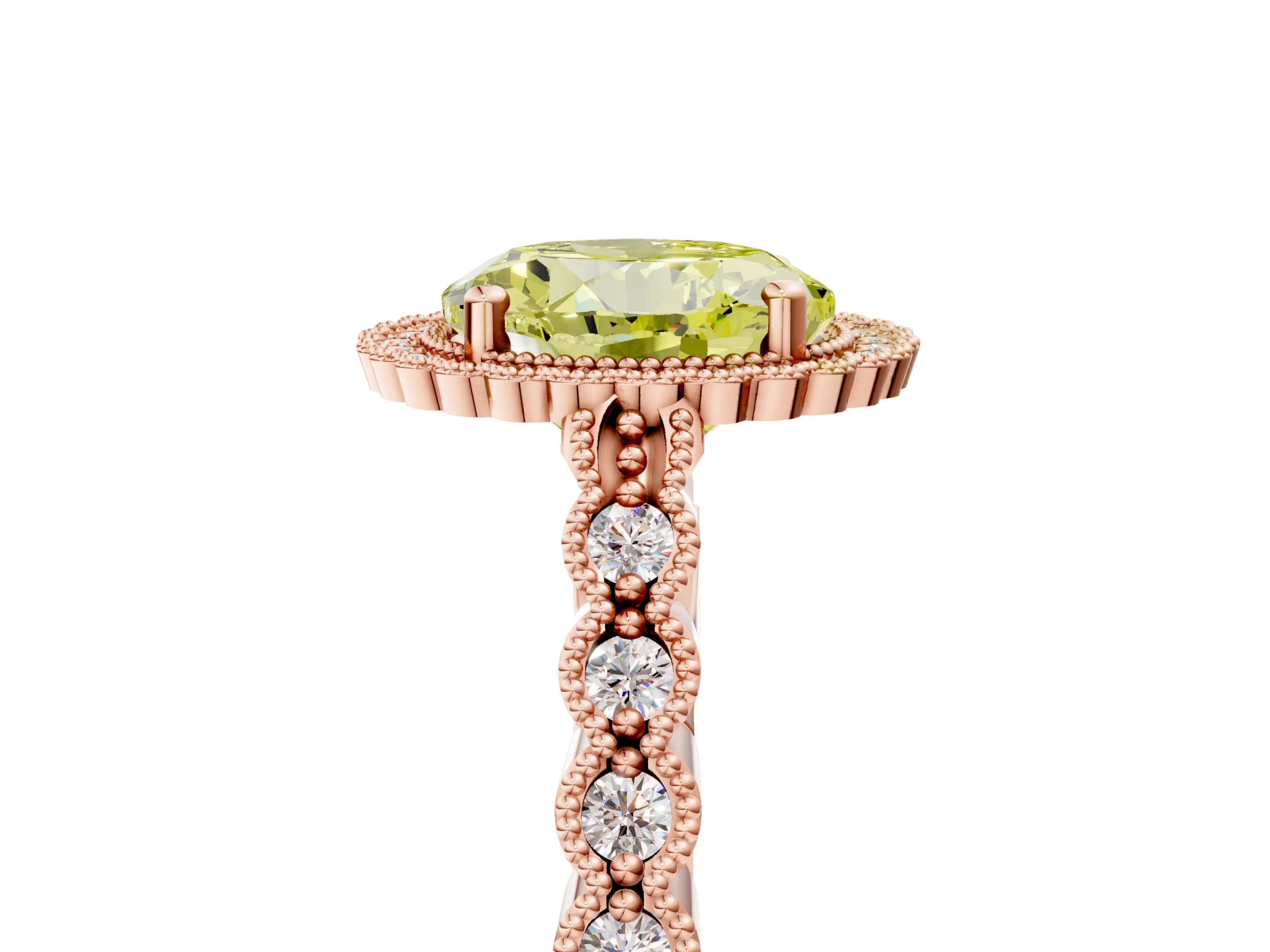 Rose gold Fancy Yellow Round Cut Cut Halo Pavé Solitaire Ring with Milgrain Band_5