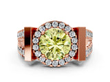 Rose gold Fancy Yellow Round Cut Cut Halo Split Shank Prong Set Ring
