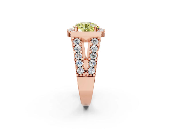 Rose Gold Round Halo Engagement Ring Setting for Fancy Yellow Center with Bar Shoulders