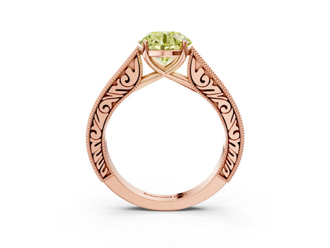 Rose gold Fancy Yellow Round Cut Cut Pave Band Milgrain Solitaire Ring_3