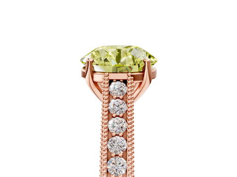 Rose gold Fancy Yellow Round Cut Cut Pave Band Milgrain Solitaire Ring_5