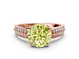 Rose gold Fancy Yellow Round Cut Cut Pave Split Shank Engagement Ring with Four-Prong Setting