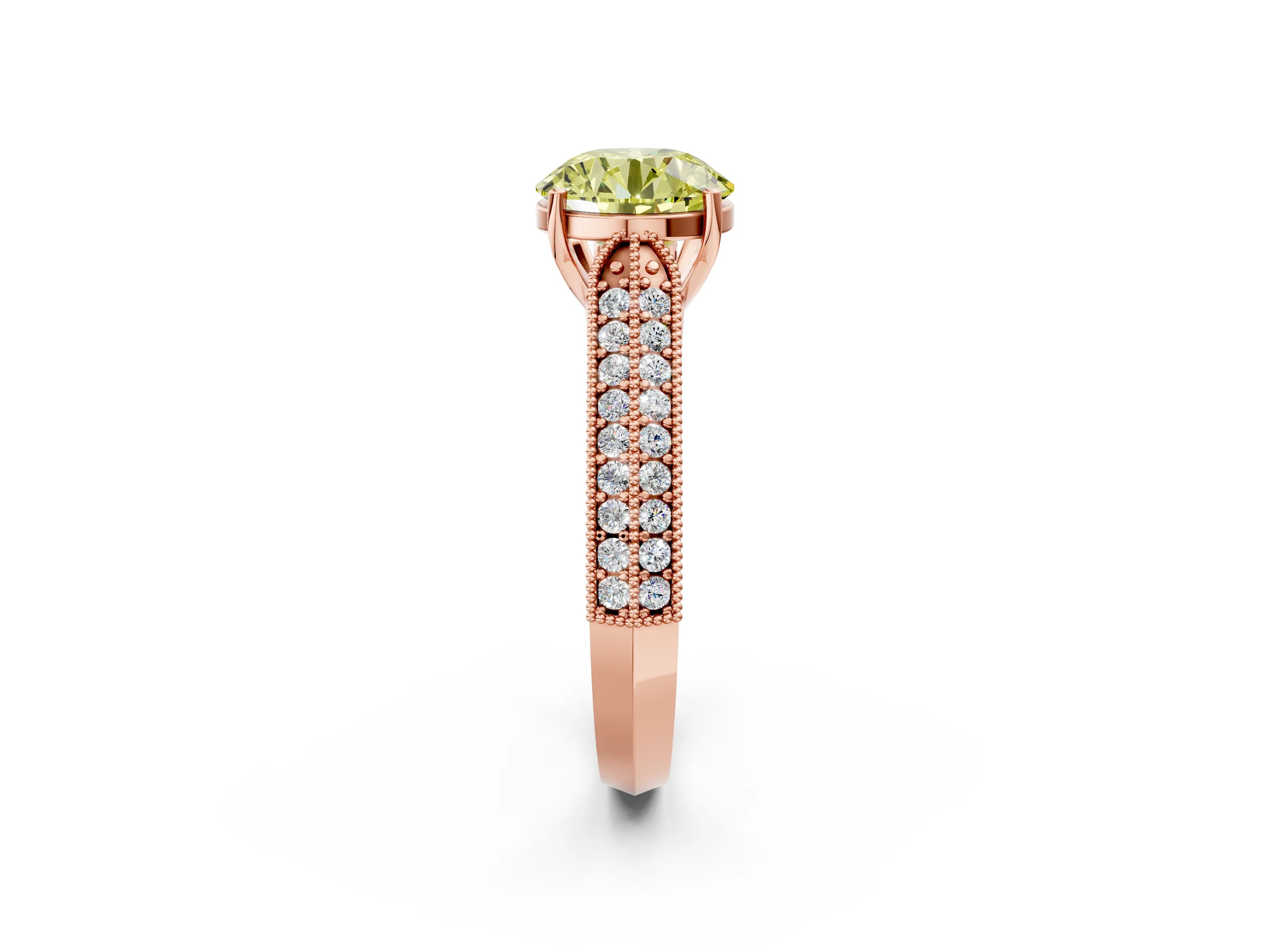 Rose gold Fancy Yellow Round Cut Cut Pave Split Shank Engagement Ring with Four-Prong Setting_2