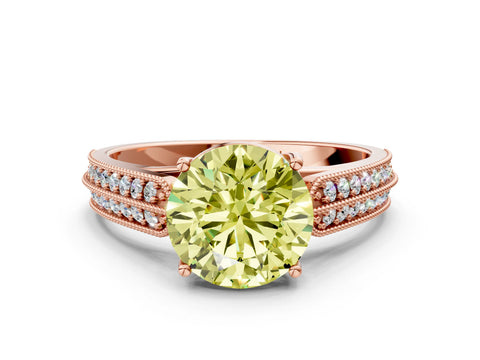 Rose gold Fancy Yellow Round Cut Cut Pave Split Shank Engagement Ring with Four-Prong Setting