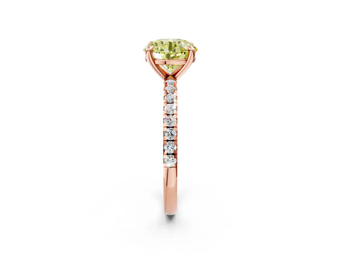Rose gold Fancy Yellow Round Cut Diamond Brilliant Solitaire Ring with Pavé Band and Four-Prong Setting_2