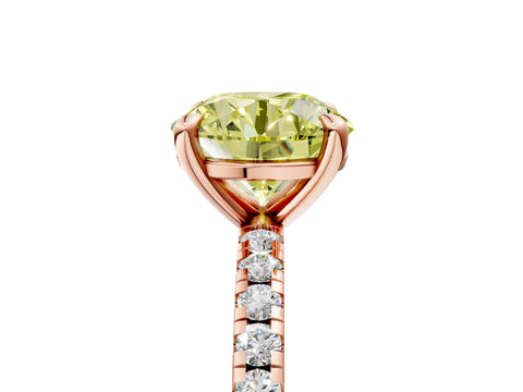 Rose gold Fancy Yellow Round Cut Diamond Brilliant Solitaire Ring with Pavé Band and Four-Prong Setting_5