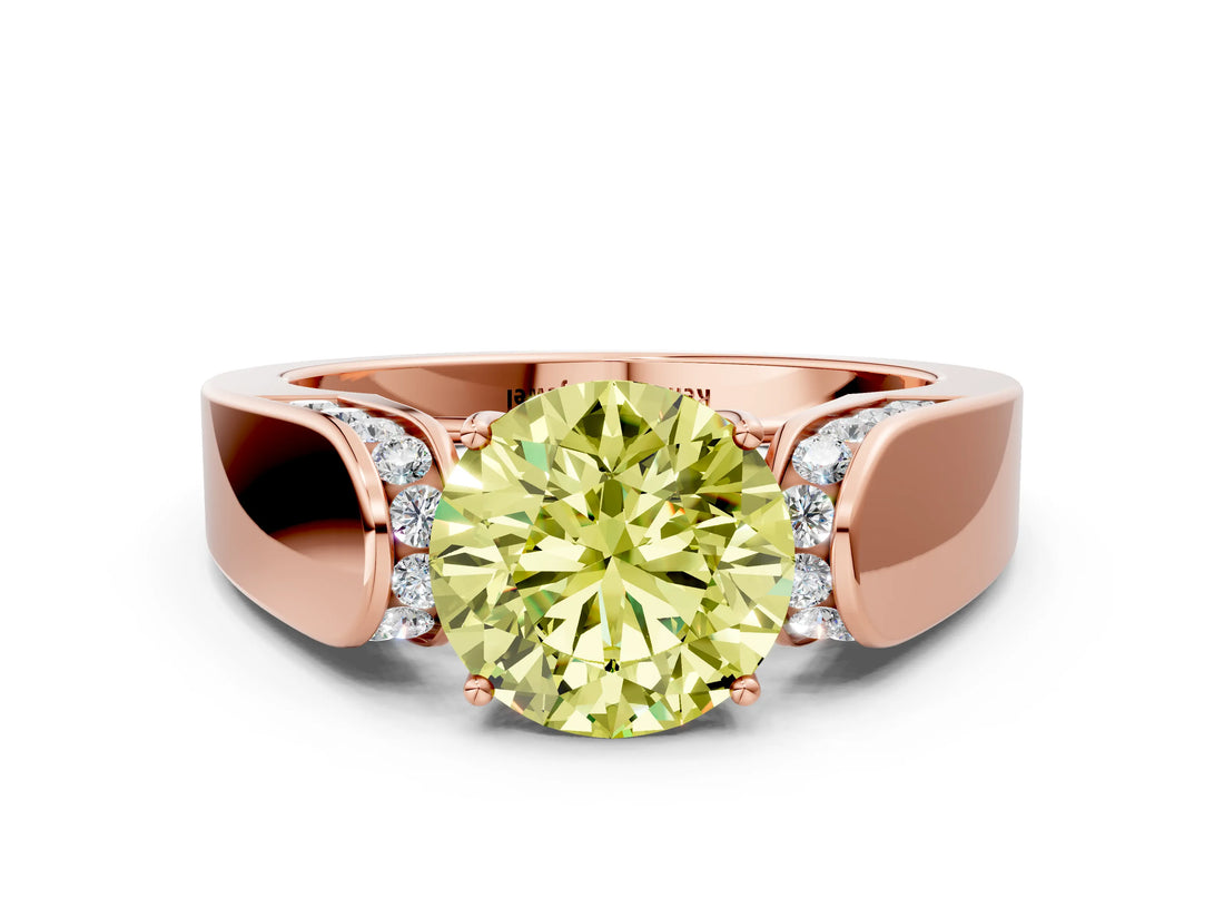 Rose gold Fancy Yellow Round Cut Diamond Channel Set Solitaire Ring with Four-Prong Setting_12