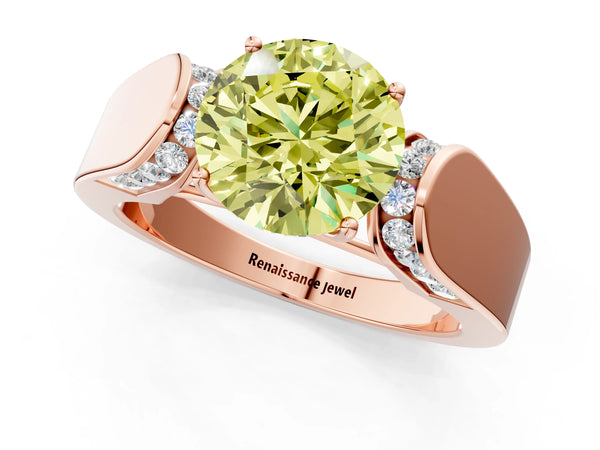Rose Gold Round Channel Set Engagement Ring Setting for Fancy Yellow Center with Wide Band