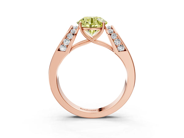 Rose Gold Round Channel Set Engagement Ring Setting for Fancy Yellow Center with Wide Band